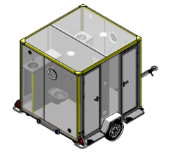 <br>3D view of the Weiro Fleurie sanitary trailer showing the floor plan.