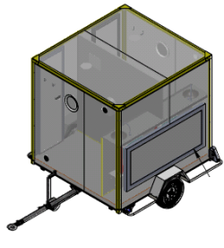 <br>3D view of the Weiro Fleurie sanitary trailer with a view of the access hatch.