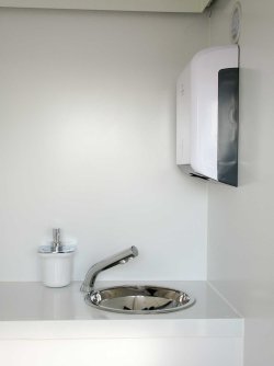 <br>Optional paper towel dispenser and soap dispenser.