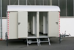 <h5>WEIRO® Toilet Trailer RASANT</h5>with a body length of 4 m, 80 km/h, with ball hitch.